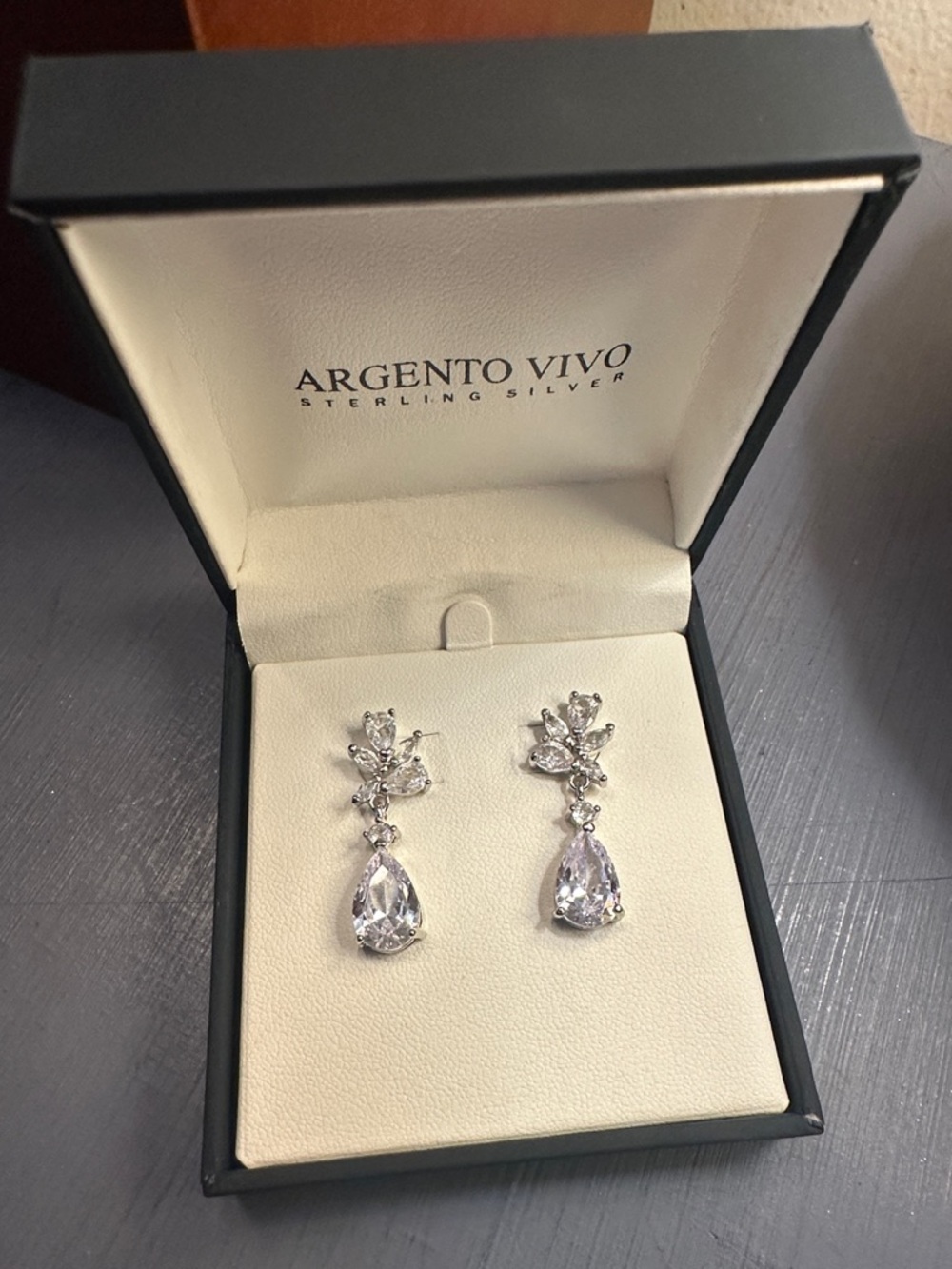 Argento Vivo Silver Dangle Earrings with Clear Teardrop Stones